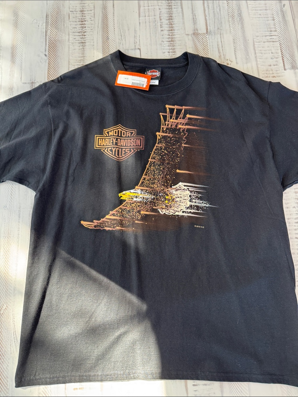 Harley-Davidson Black Short Sleeve Tee with Orange and Yellow Eagle Graphic